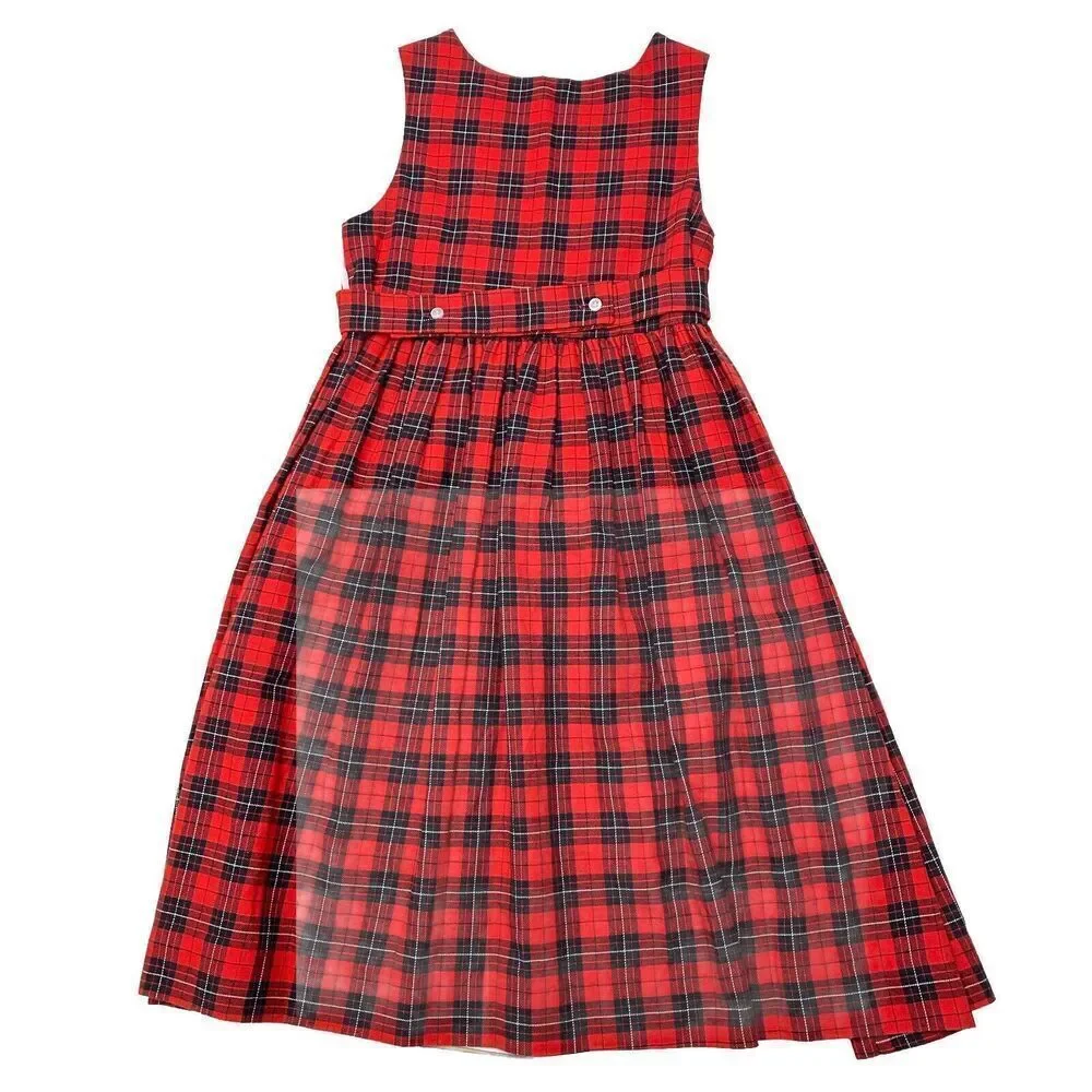 Bailey Boys Classic Heirloom Applique Dress Red Black Tartan Girls 6X Hat Purse